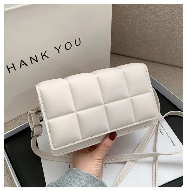 Fashion Shiny Small Square Bag Pu Single Shoulder Messenger Shoulder Bag White - Shop at LoveMi