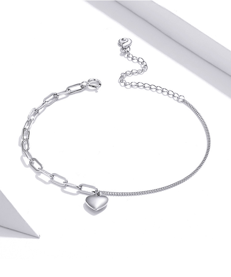 New Fashion Double Chain Love Heart Bracelet Trendy Chain 925 Silver Bracelet