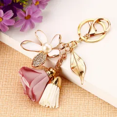Car Keychain Female Metal Bag Pendant Key - Tassel Powder White - View 1