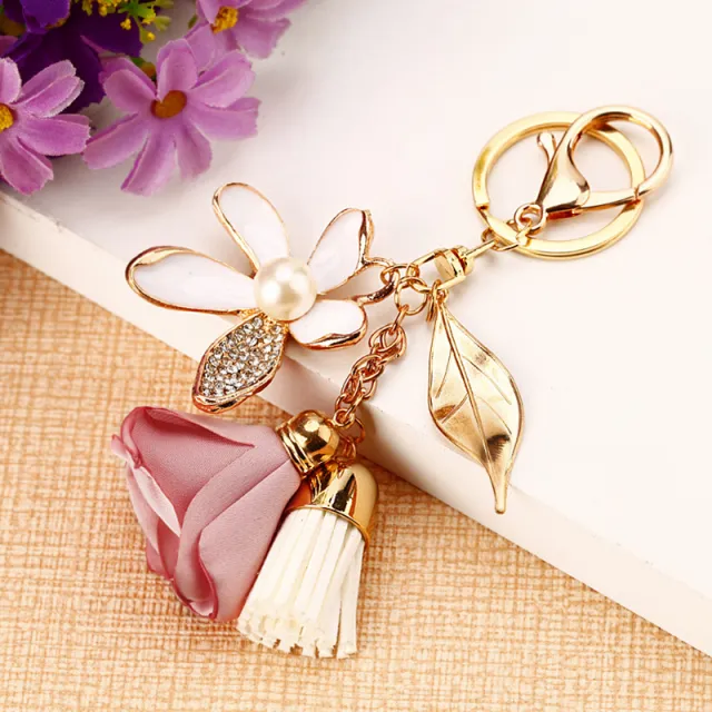 Car Keychain Female Metal Bag Pendant Key Tassel Powder White - Shop at LoveMi