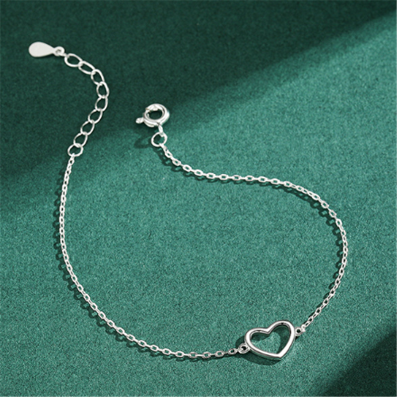 S925 Silver Simple Korean Sweet Girl Heart-shaped Bracelet