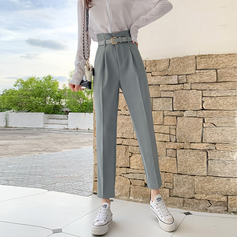 Title 4, High-Waist Straight-Leg Suit Trousers Casual Pants