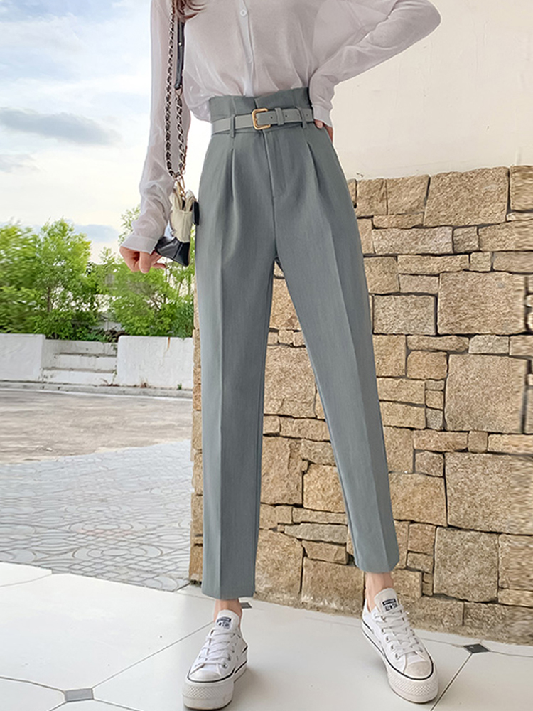 Title 3, High-Waist Straight-Leg Suit Trousers Casual Pants