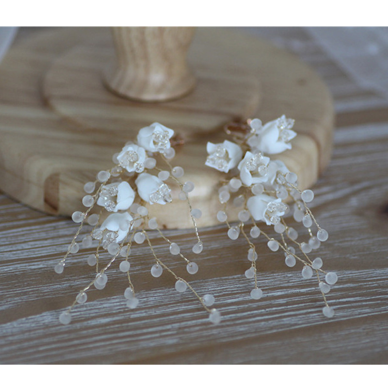 New Ceramic Bridal Headgear Original Design Handmade Crown Earrings