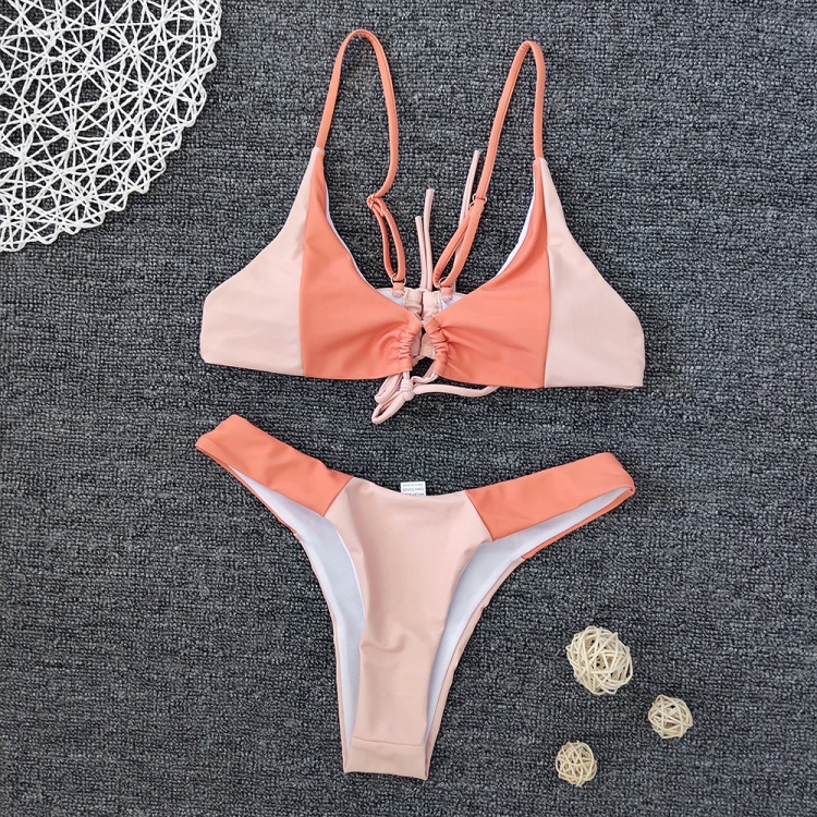 Split Bikini Contrast Stitching Ladies Swimsuit