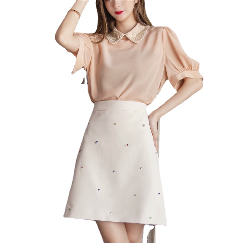 Summer New Style European And American Style A-Line Skirt Fashion Beaded High Waist Skirt Nanyou Women'S Short Skirt