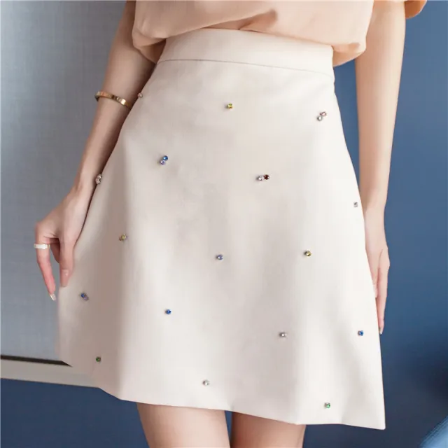Summer New Style European And American Style A Line Skirt Fashion Beaded High Waist Skirt Nanyou Women'S Short Skirt White - Shop at LoveMi