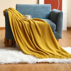 Warm Air Conditioning Blanket Hotel Bed End Towel Knitted Blanket Solid Colour Sofa Cover Blanket Blanket - Yellow - View 1
