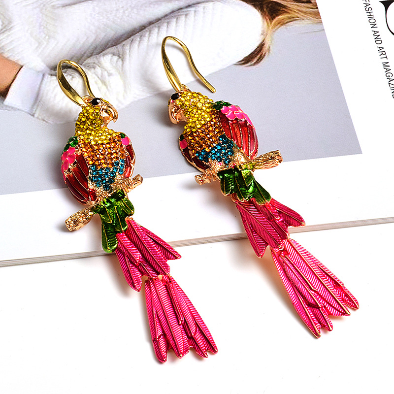 Fashion Bird Shaped Long Fancy Diamond Earrings