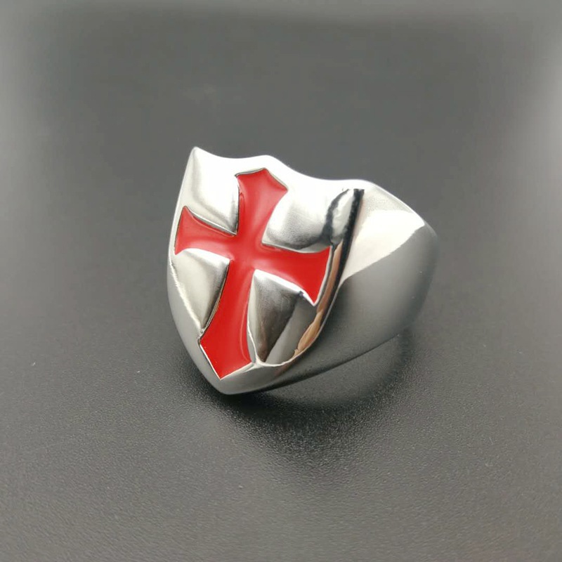 Lacquered Knights Templar Red Cross Men's Ring