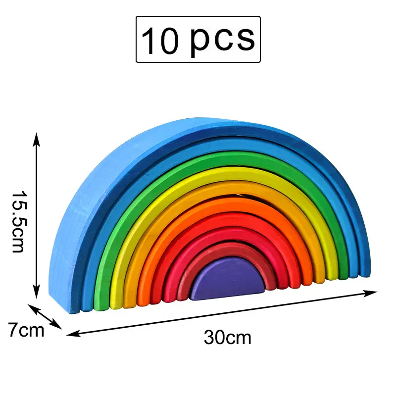 Children'S Wooden Large Rainbow Building Blocks For Babies 2-4 Years Old Kindergarten Rainbow Building Blocks Montessori Assembling Toys