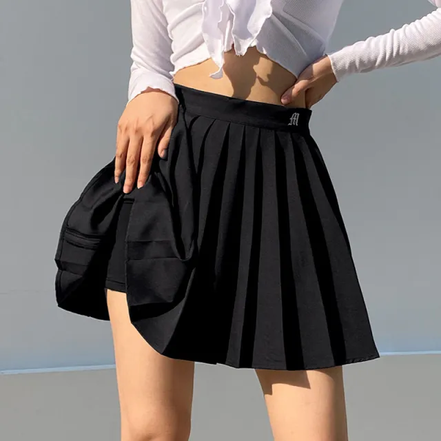 White Pleated Skirt Short Woman Elastic Waist Mini Skirts Black - Shop at LoveMi