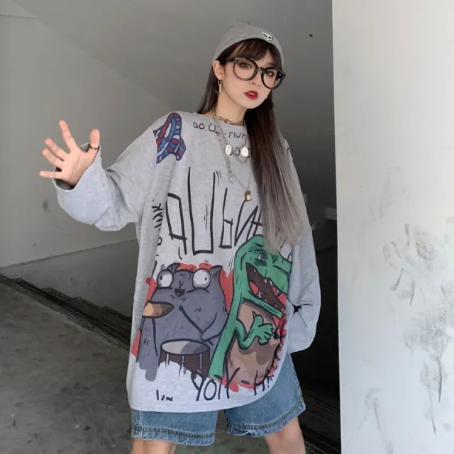 Korean Version Of Large Size Loose Blouse Autumn Thin Casual Long Sleeved Bottoming Shirt Women Grey - Shop at LoveMi