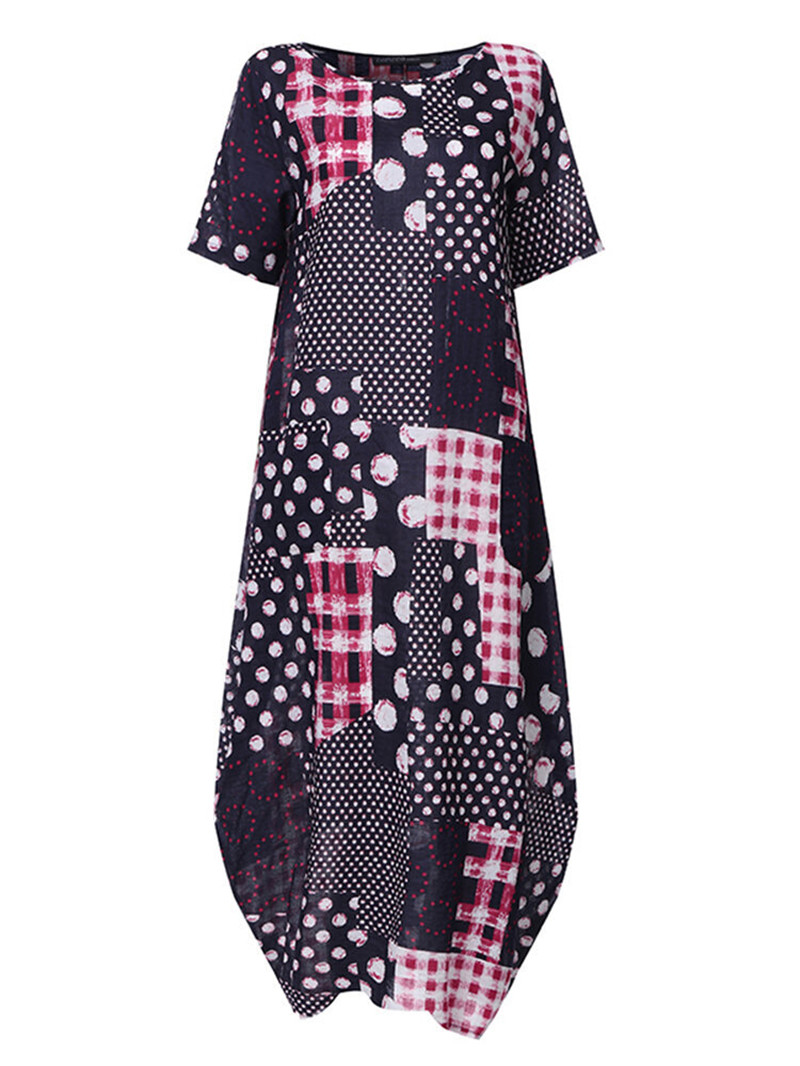 Irregular Printed Short-sleeved Dress
