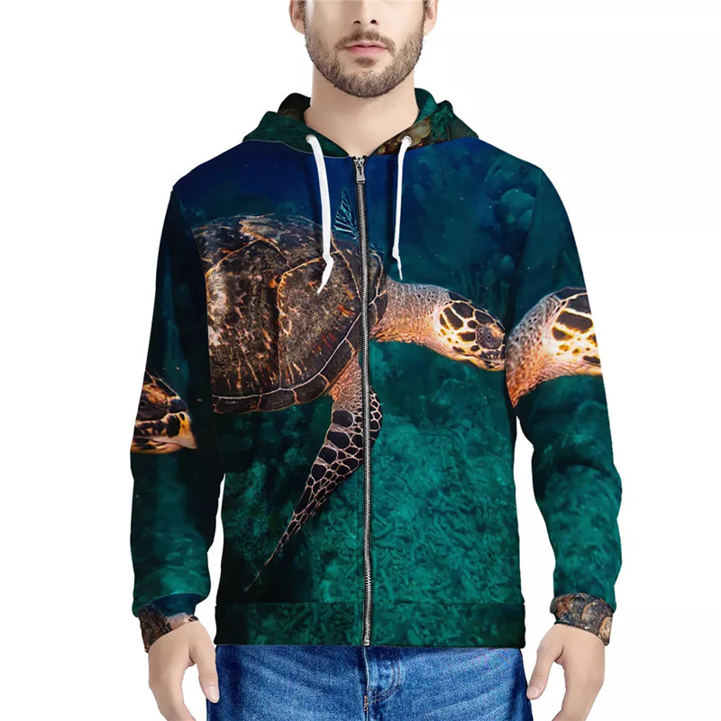 3D Digital Print Sweatshirt With Zipper Hooded Top