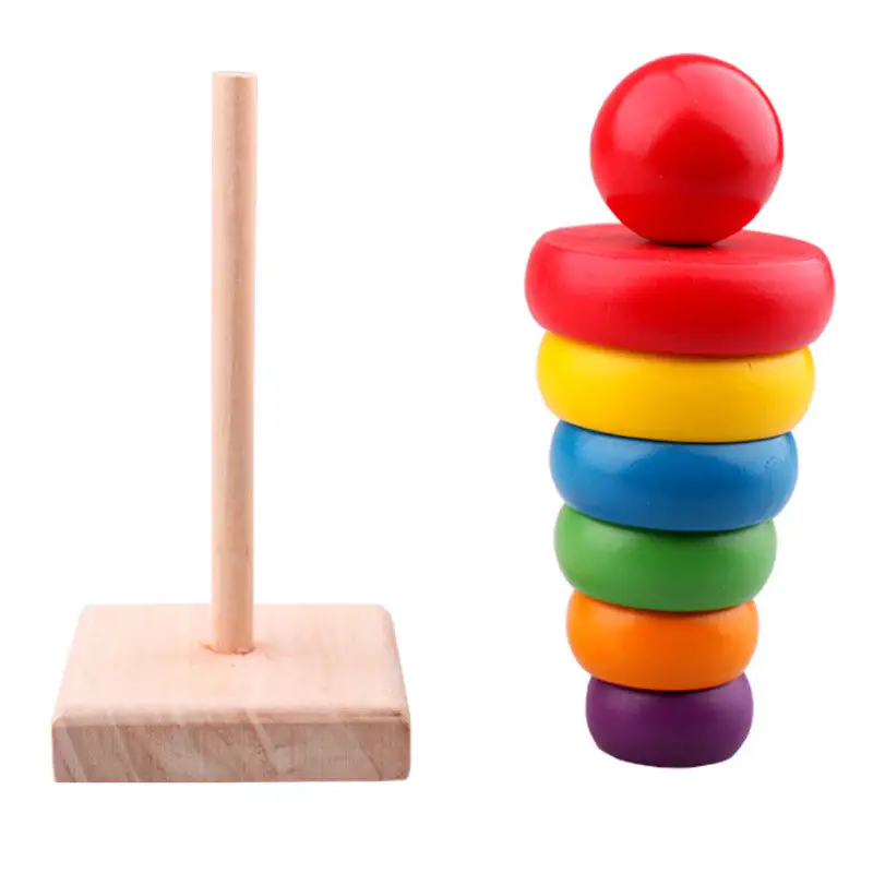 Wooden Puzzle Building Blocks Seven-layer Tower Color Recognition Toy