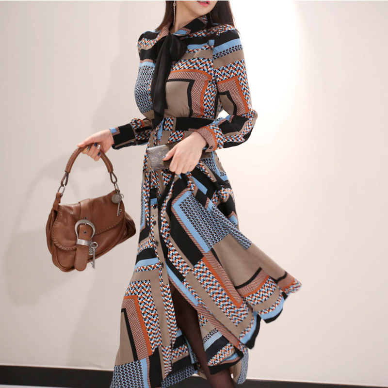 Fashionable Single-breasted Shirt-style Long Dress With Waist