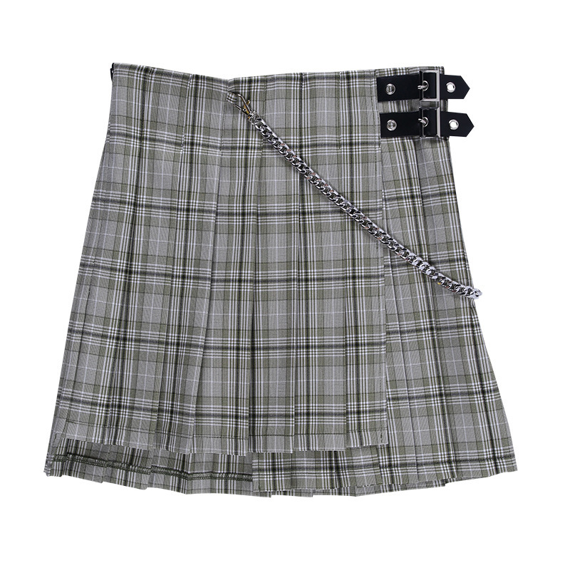 Title 2, High Waist Plaid College Style Pleated Skirt