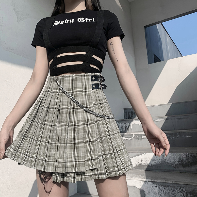 Title 6, High Waist Plaid College Style Pleated Skirt