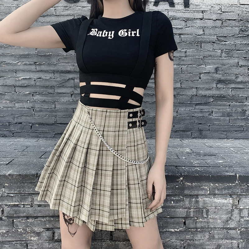 Title 5, High Waist Plaid College Style Pleated Skirt