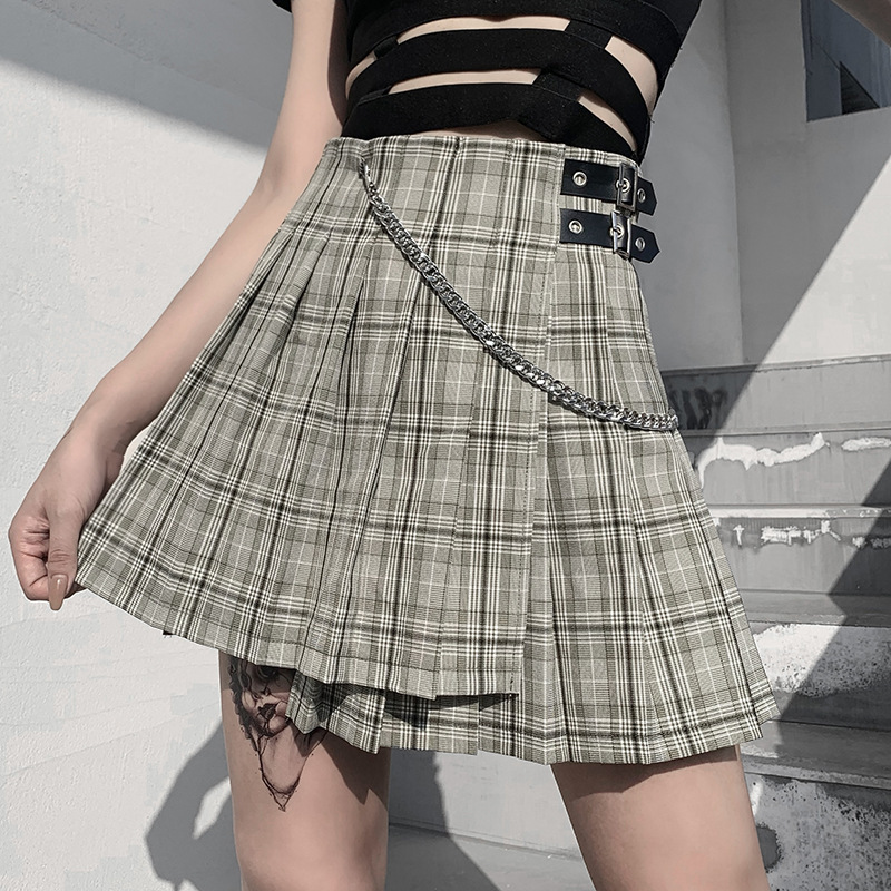 Title 3, High Waist Plaid College Style Pleated Skirt