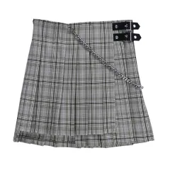 High Waist Plaid College Style Pleated Skirt - Green - View 1