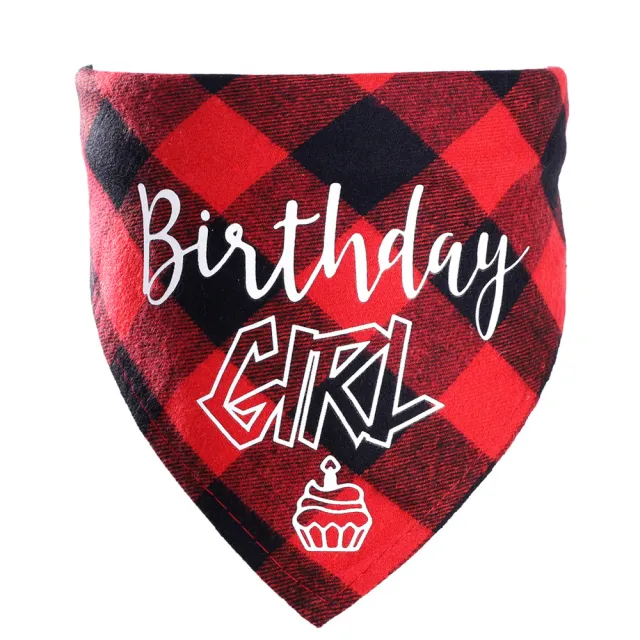Pet Birthday Triangle Scarf Dog Saliva Towel Cotton Plaid Cat Scarf Birthday Party Gifts Red - Shop at LoveMi