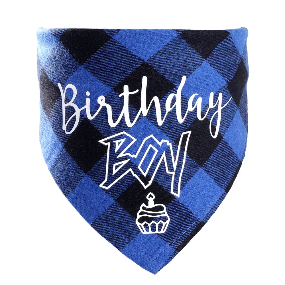 Pet Birthday Triangle Scarf Dog Saliva Towel Cotton Plaid Cat Scarf Birthday Party Gifts - Blue
