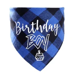 Pet Birthday Triangle Scarf Dog Saliva Towel Cotton Plaid Cat Scarf Birthday Party Gifts - Blue - View 1