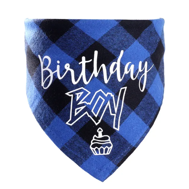 Pet Birthday Triangle Scarf Dog Saliva Towel Cotton Plaid Cat Scarf Birthday Party Gifts Blue - Shop at LoveMi