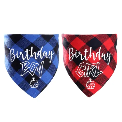 Pet Birthday Triangle Scarf Dog Saliva Towel Cotton Plaid