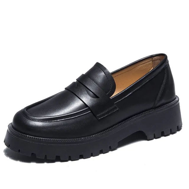 Spring New Style Thick Soled Trend College Style Casual Loafers Single Shoes Women'S Trend Black - Shop at LoveMi