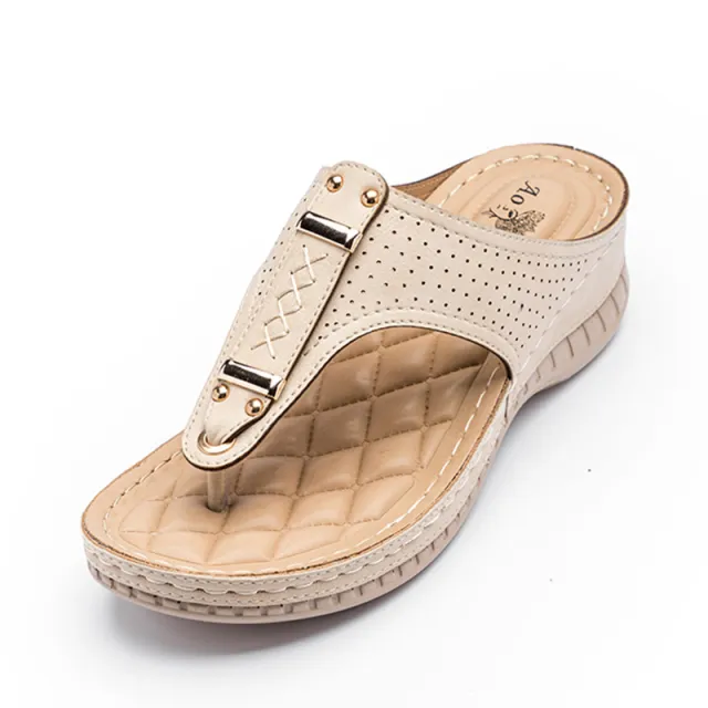 Outer Wedge Heel Flip Flops Retro Metal Sandals Women White - Shop at LoveMi