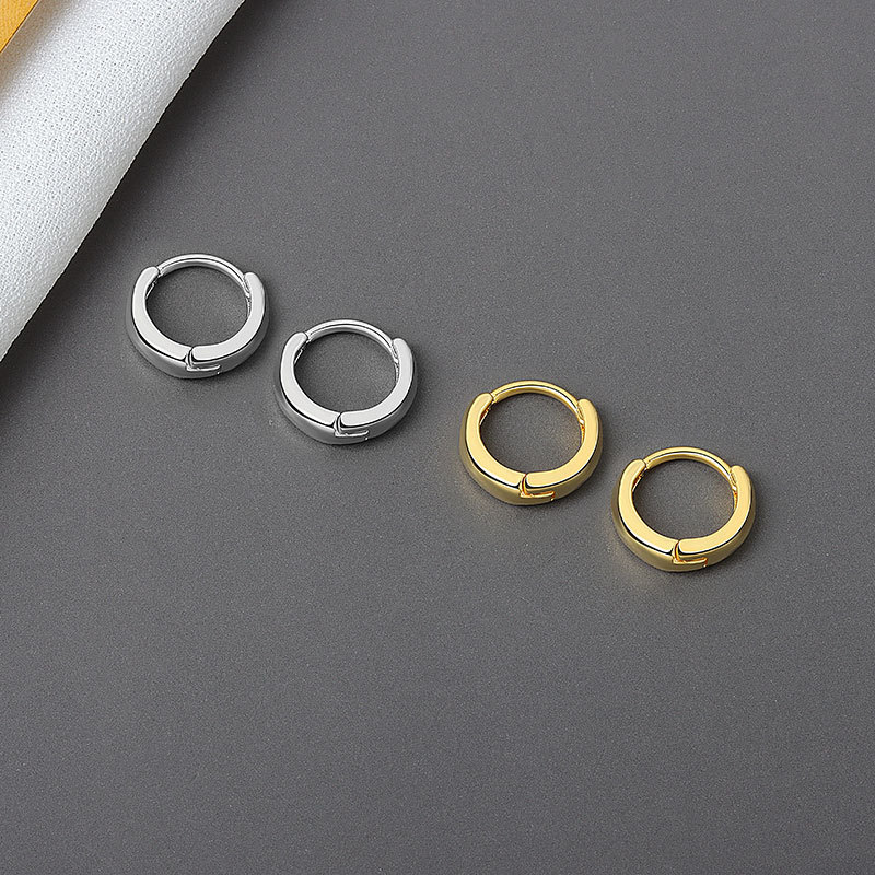 Korean Version Of 925 Silver Earrings Ins Minimalist Geometric Ring Female Ear Buckle Ear Ring