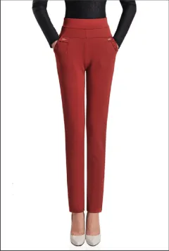 Women's Trousers Elastic Waist Elastic High Waist - Orange Red - View 1