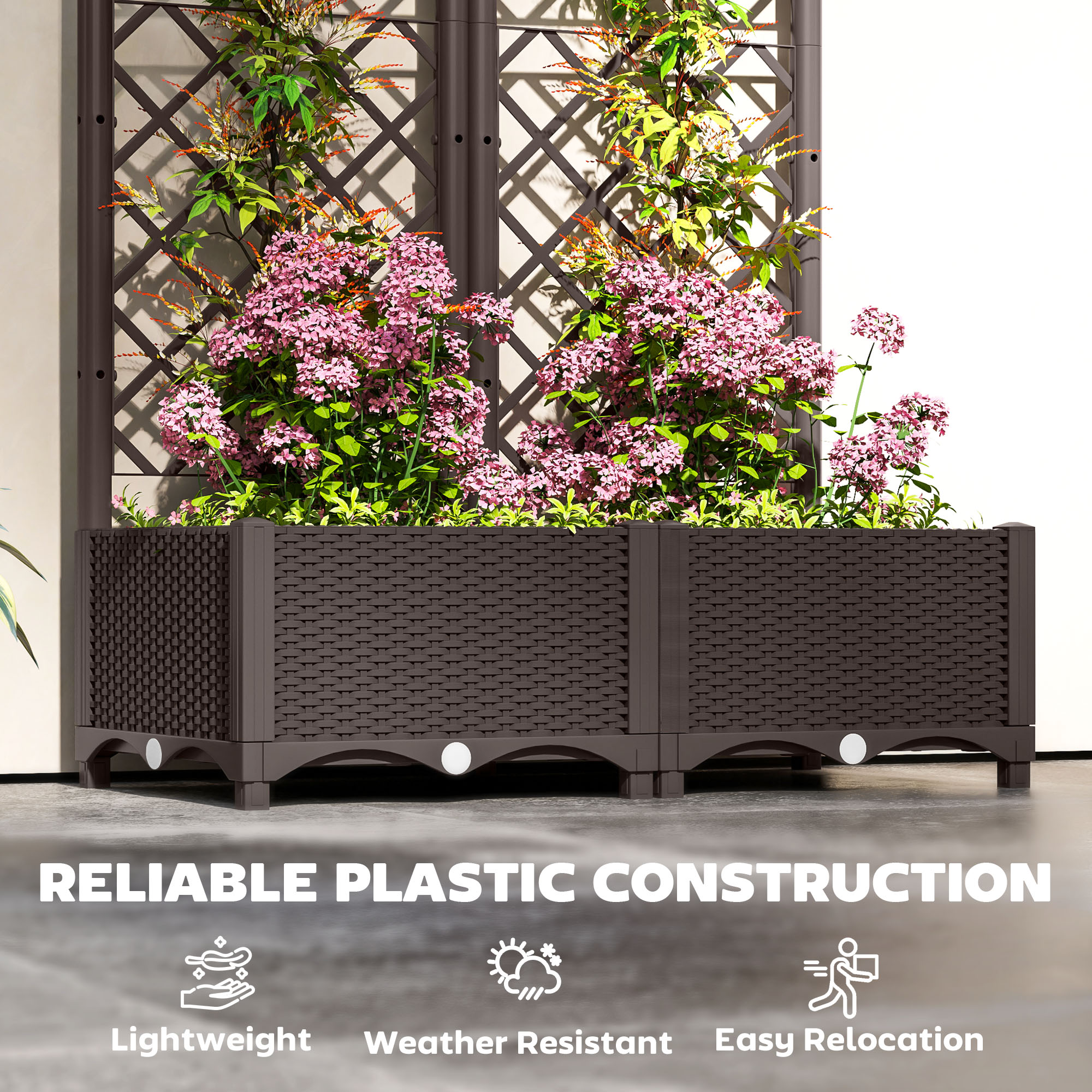 Elevated Garden Bed With Flower Rack, Plastic Planting Box, Equipped Drainage — image 12