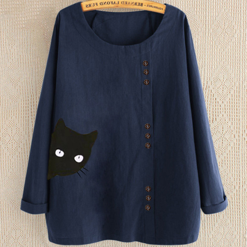 Title 2, Cotton And Linen Round Neck Cartoon Cute Printi...