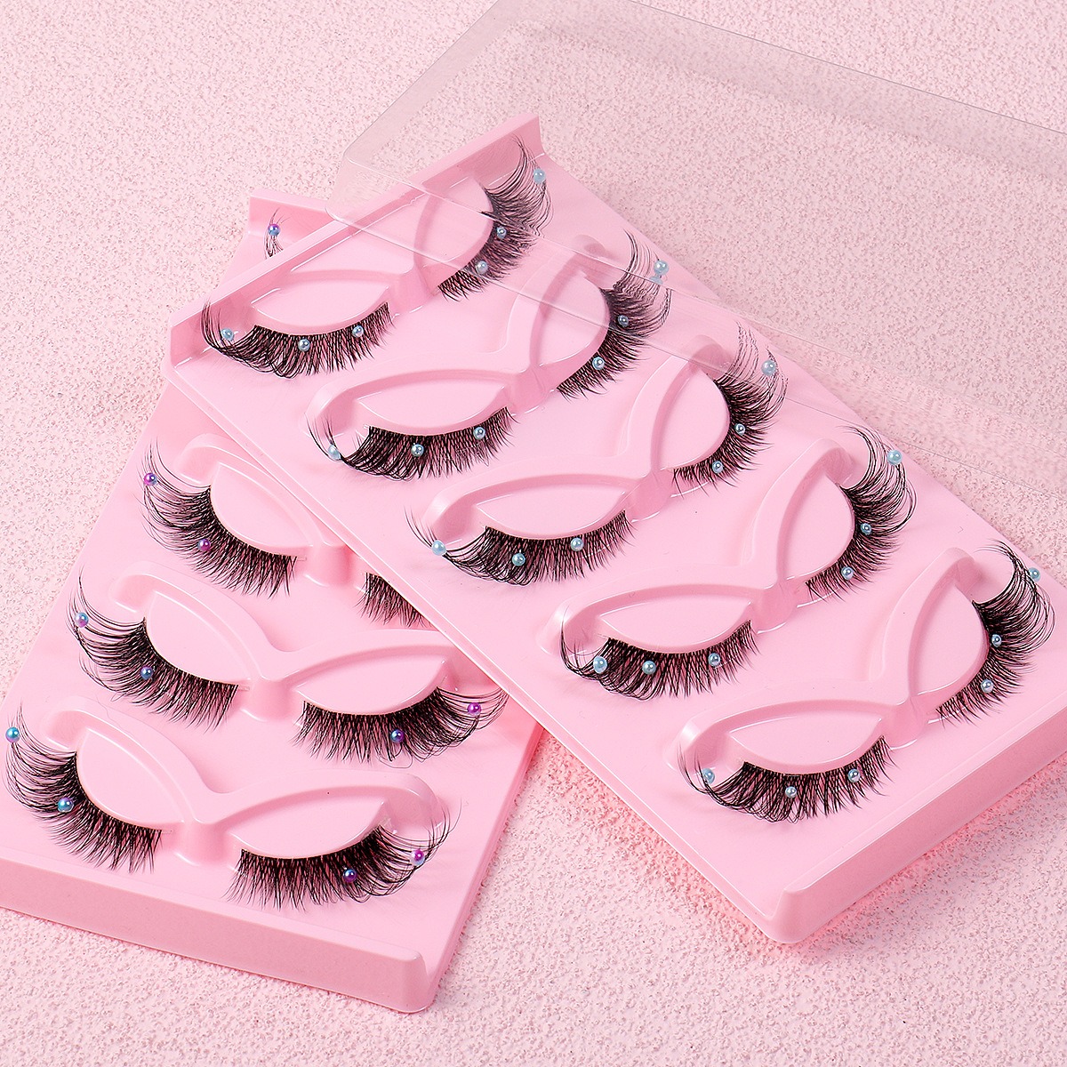 5 Pairs False Lashes Eyelashes Extension Cluster, Clear Band Corner Foxy Winged Cat Eye 3D Strip Lashes,  Dramatic Cosmetic Makeup