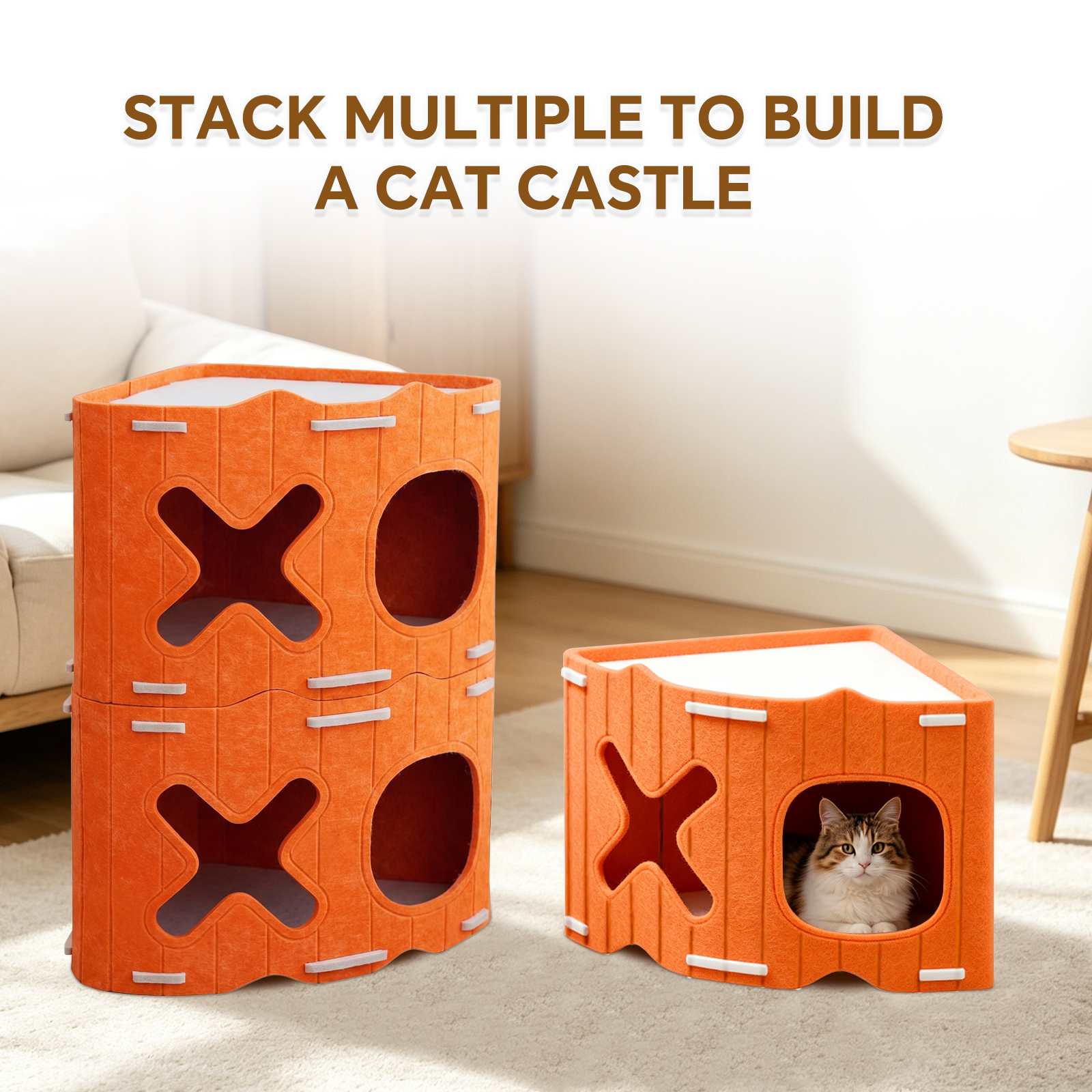 Modular Stackable Felt Cat House Detachable Cat Cave, Free Combination Indoor Pet Hideout Box, Sturdy Felt Cat Shelter For Multi-Cat Family — foto 2