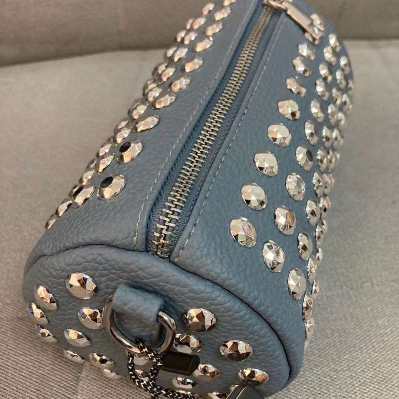 Cylindrical Small Bag  Rivet Chain Messenger Bag  Female Bag Diamond Mobile Phone Bag