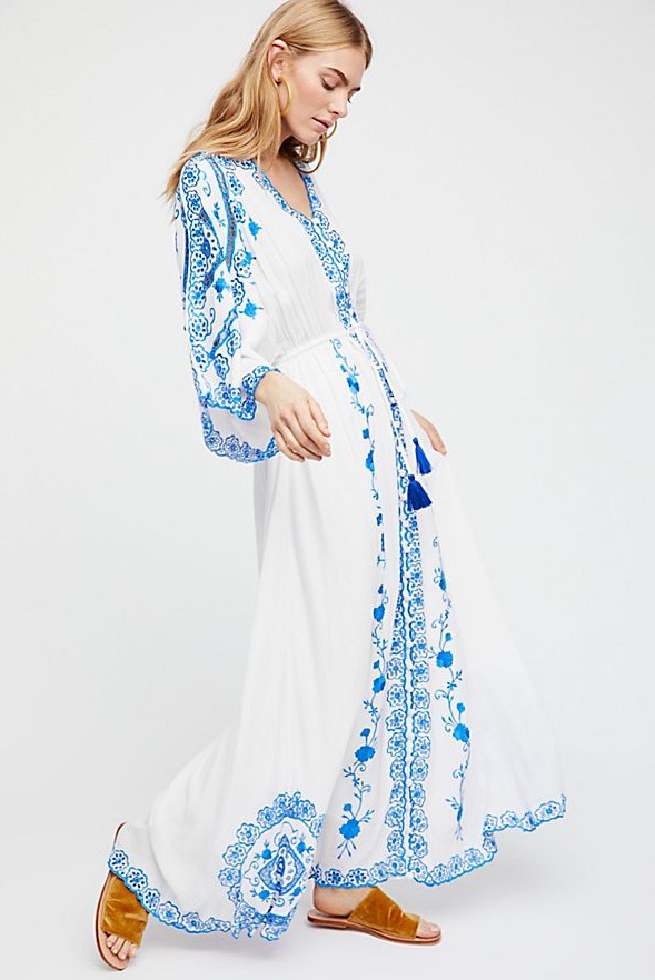 Embroidered Fringe Loose Wide Sleeve Mid-length Dress