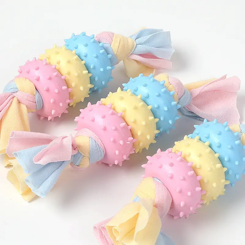 TPR Pet Toy Three Circle Cloth Strip Molar Cleaning Tooth Bite Resistant Toy