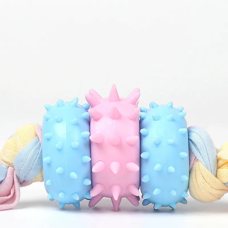 TPR Pet Toy Three Circle Cloth Strip Molar Cleaning Tooth Bite Resistant Toy - Random Color1Pc