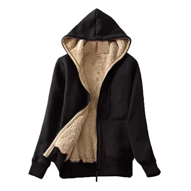 Plush hooded long sleeved sweater plush coat top Black - Shop at LoveMi