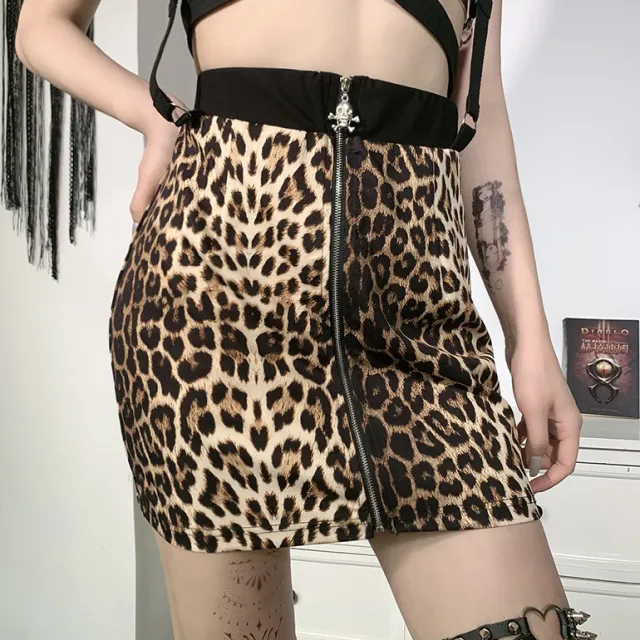 Sexy Leopard Print Lanyard Zipper Half Skirt High Waist Personality Skirt Women Leopard - Shop at LoveMi