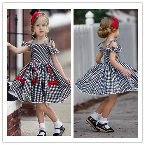 Kaka Ins European And American Foreign Trade Summer Female Treasure Middle And Small Children'S Plaid Halter Western Style Bow Princess Dress Kaka INS European and American foreign trade summ