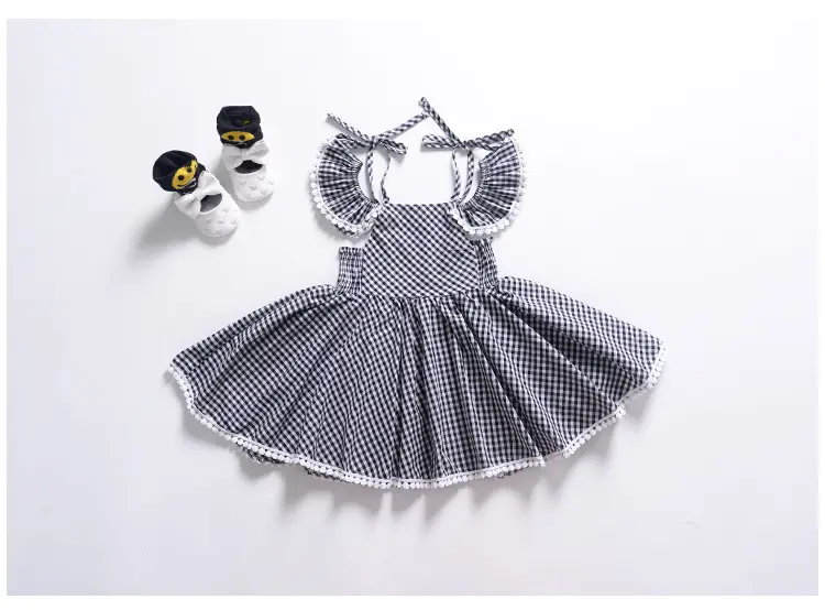 Kaka Ins European And American Foreign Trade Summer Female Treasure Middle And Small Children'S Plaid Halter Western Style Bow Princess Dress Kaka INS European