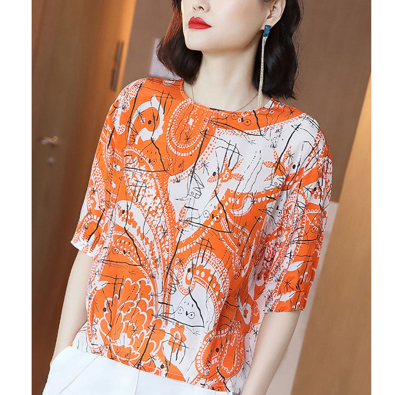 Title 2, Short-Sleeved Chiffon Top With Fashionable Temp...