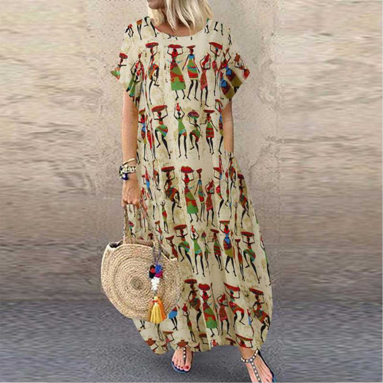 Women's Loose Cocoon Long Skirt And Short Sleeve Dress