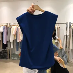 Cotton Sleeveless Top, Women''S Loose, Style, Versatile Jacket, Vest And Suspender - Blue - View 1